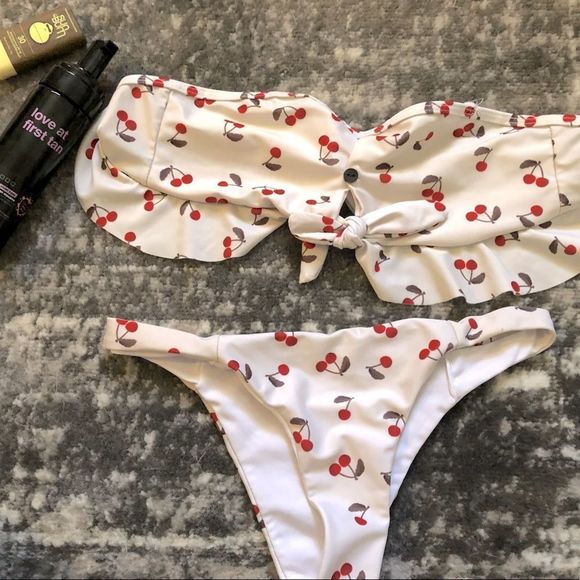 Bikini Bundle! Cherry 🍒 Bandeau Bikini set plus extra top - Picture 2 of 6